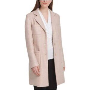 DKNY Women's Foil-Bouclé Topper Jacket Four-Pocket Front Button Pink Size 6